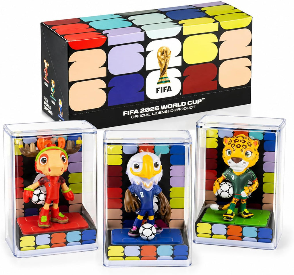 FIFA World Cup 2026 Mascot Figurines Set – Clutch, Maple & Zayu Collectible Statues in Display Case (3-Pack)