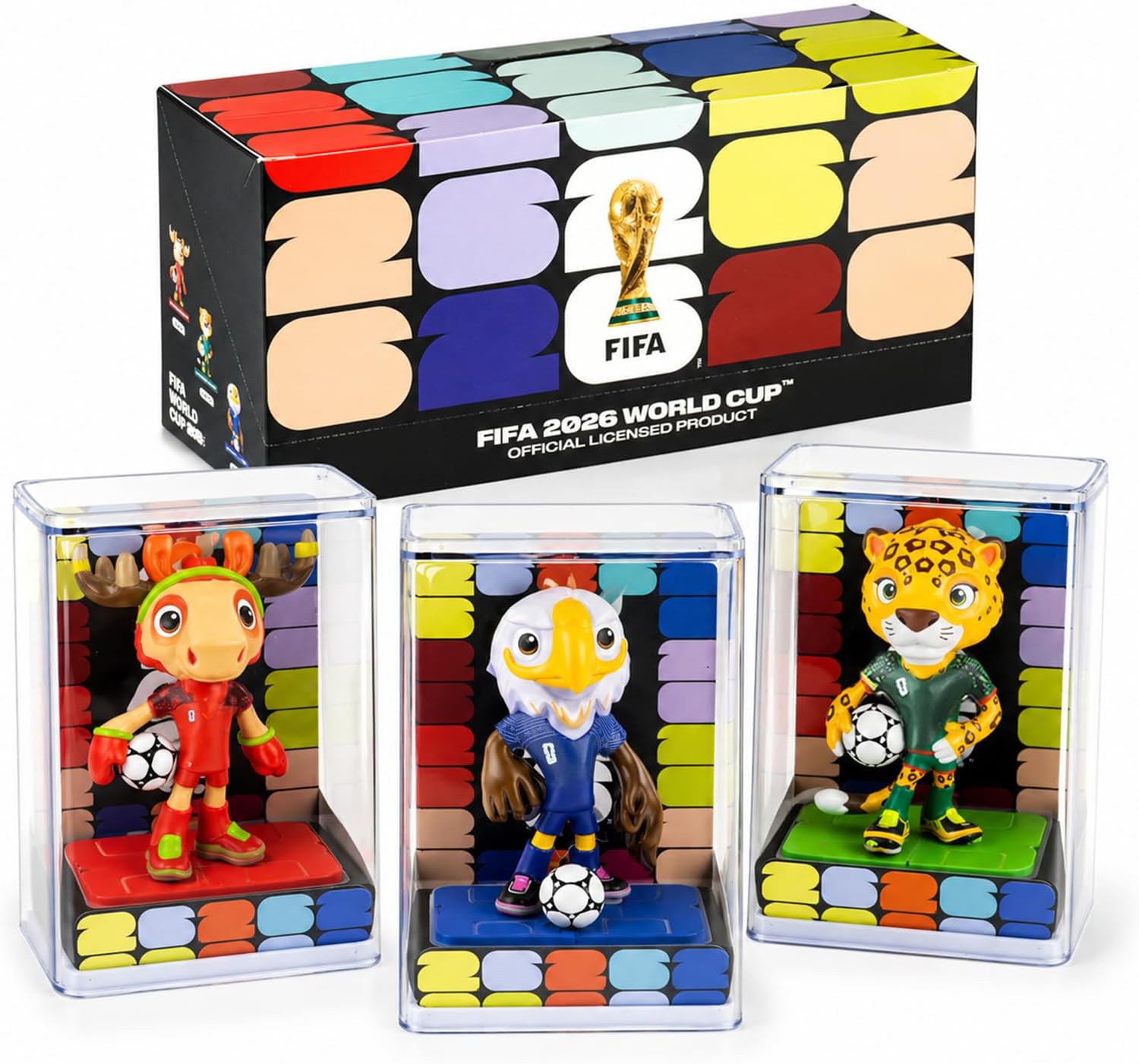 FIFA World Cup 2026 Mascot Figurines Set – Clutch, Maple & Zayu Collectible Statues in Display Case (3-Pack)
