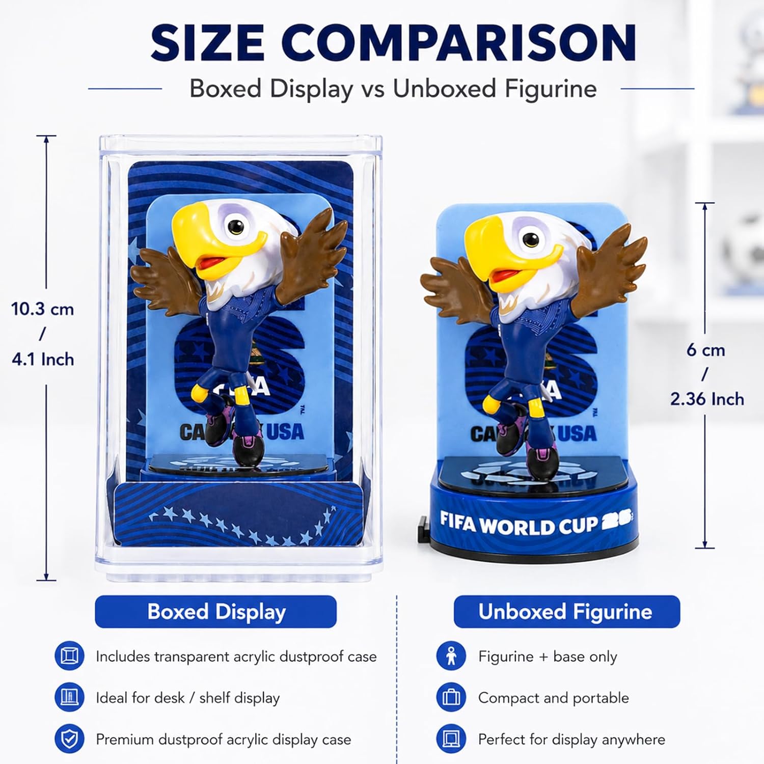 FIFA World Cup 2026 Mascot Figurines Set – Clutch, Maple & Zayu Collectible Statues in Display Case (3-Pack, 6cm-A)