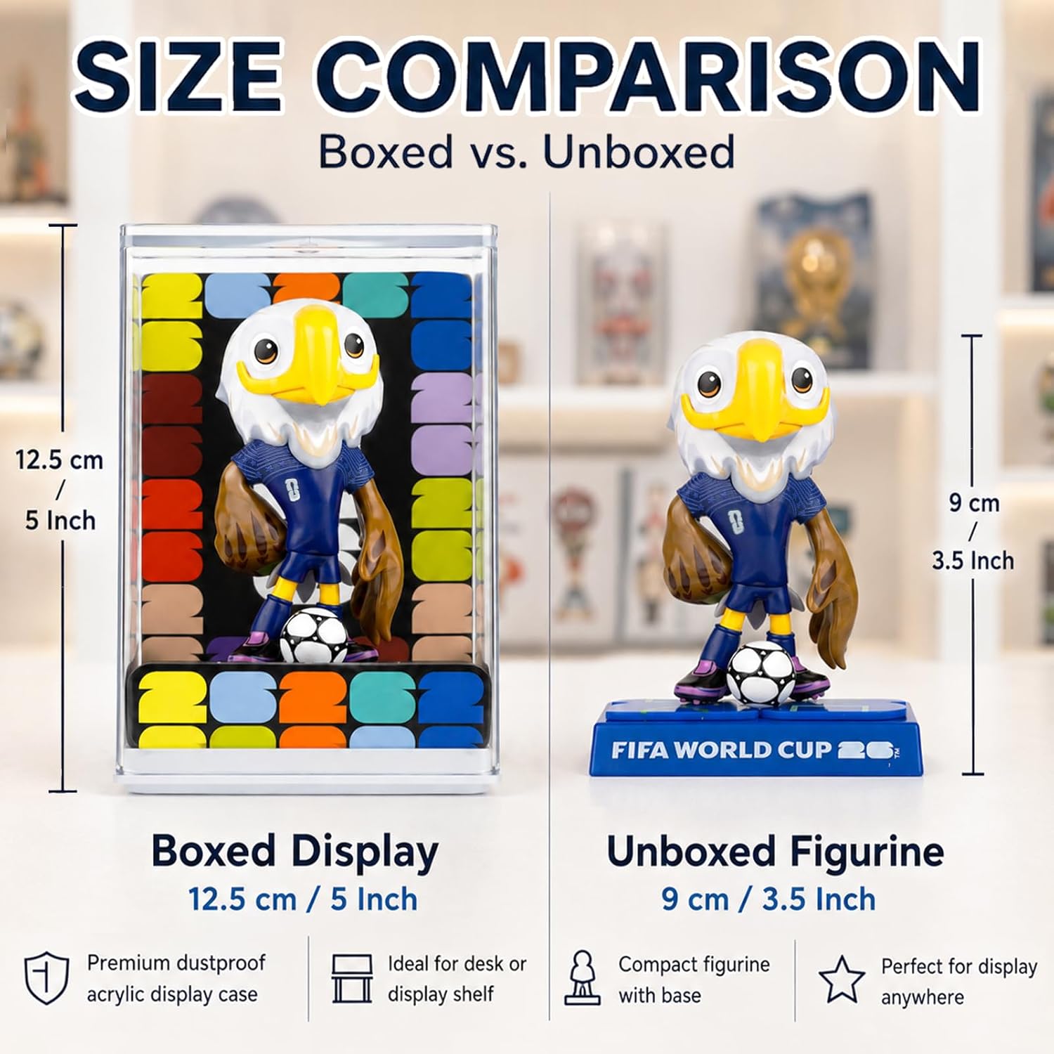 FIFA World Cup 2026 Mascot Figurines Set – Clutch, Maple & Zayu Collectible Statues in Display Case (3-Pack)