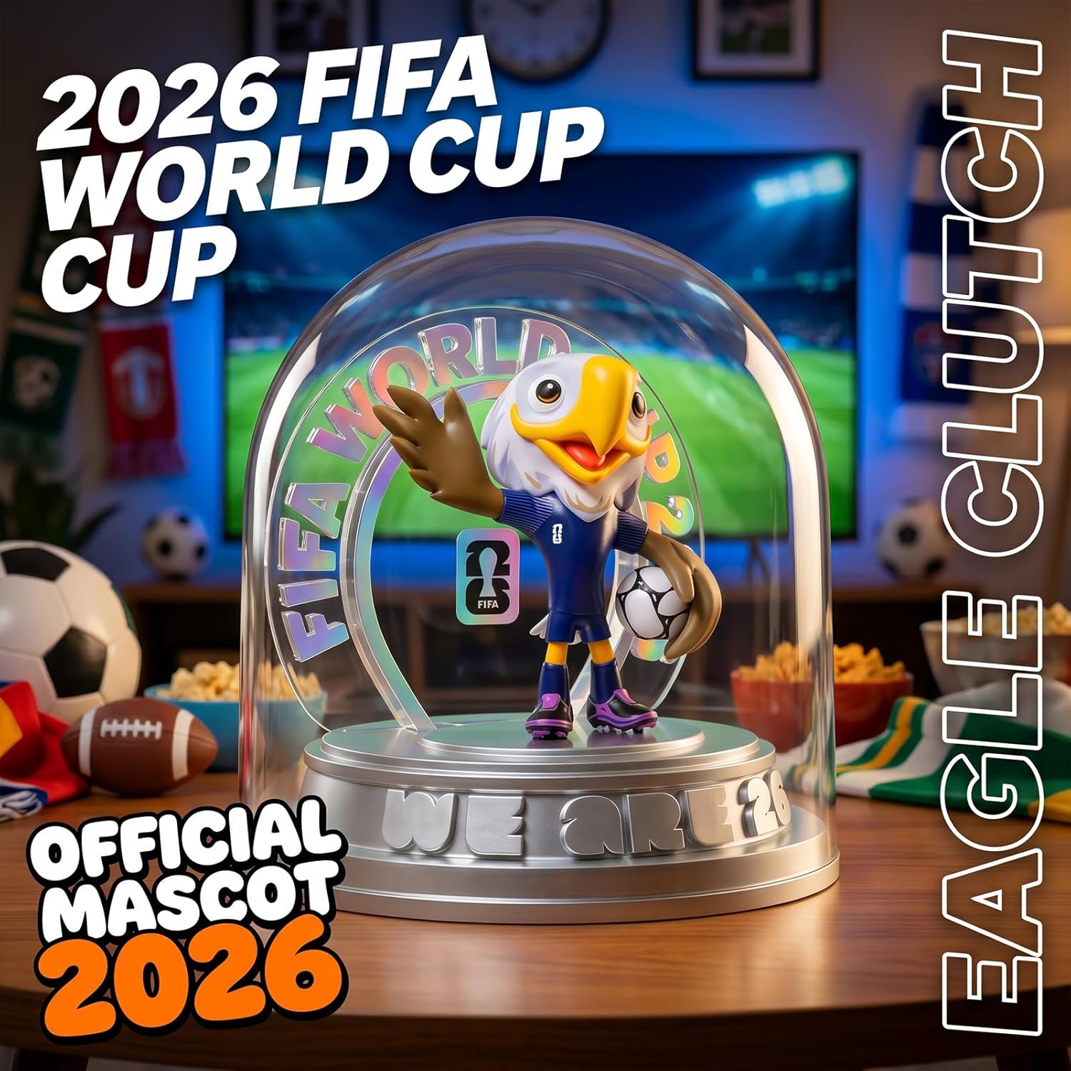 FIFA World Cup 2026 USA Mascot Clutch Figurine – Personalized Laser Engraved Display Statue with Acrylic Dome (10.3", Officially Licensed)