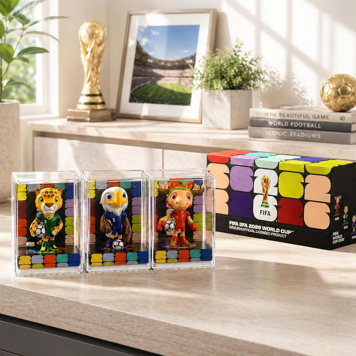 FIFA World Cup 2026 Mascot Figurines Set – Clutch, Maple & Zayu Collectible Statues in Display Case (3-Pack)