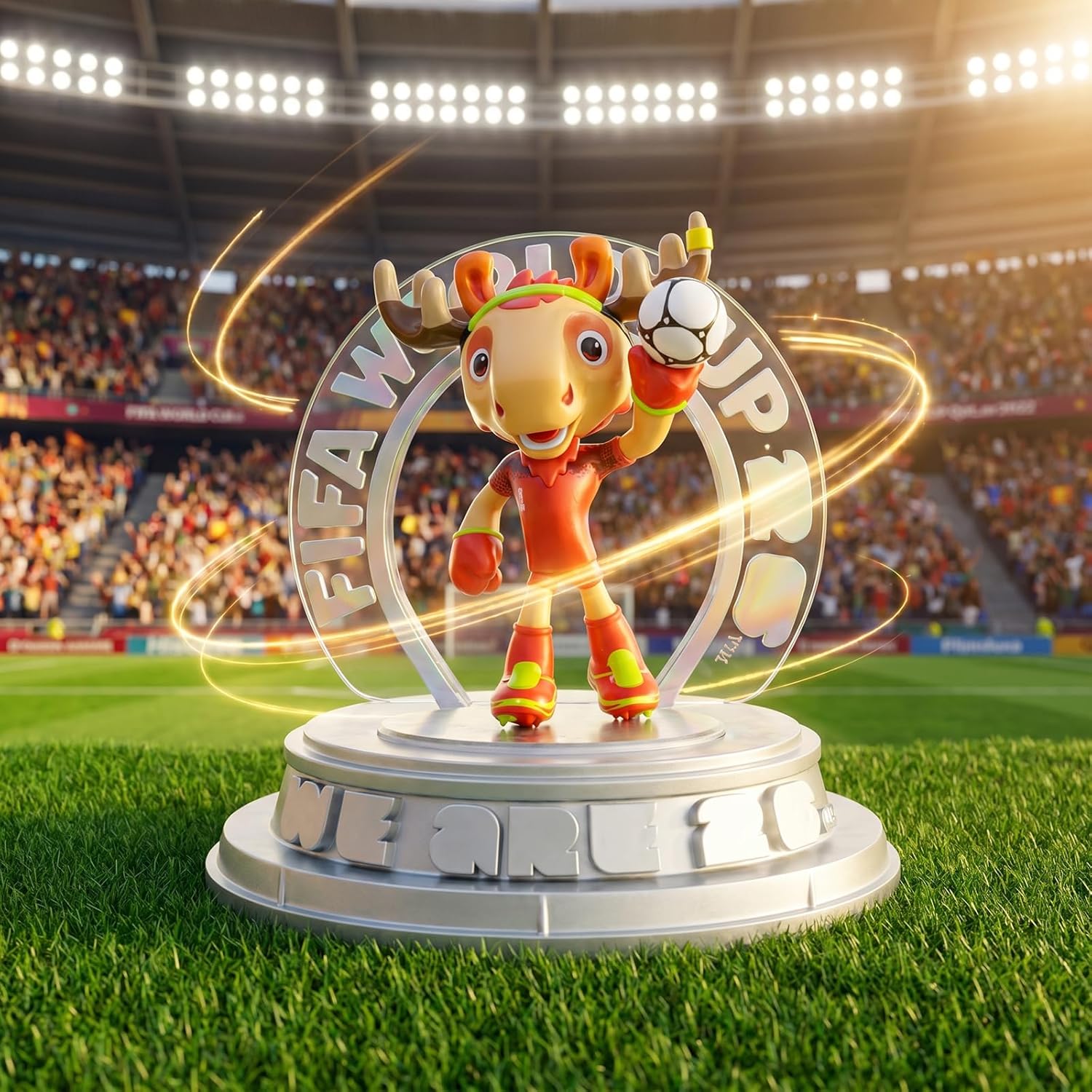 FIFA World Cup 2026 Canada Mascot Maple Figurine – Personalized Laser Engraved Display Statue with Acrylic Dome (10.3", Officially Licensed)