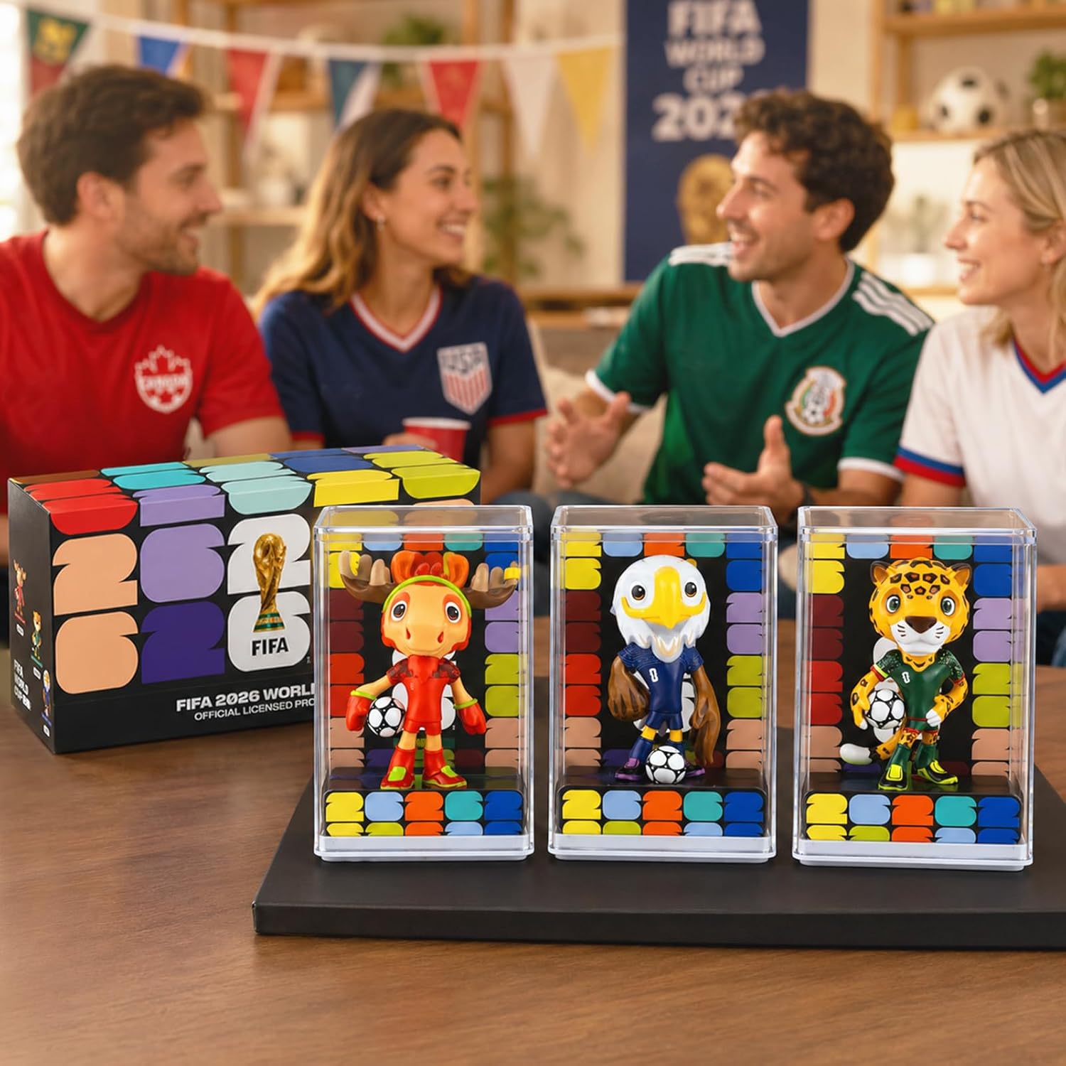 FIFA World Cup 2026 Mascot Figurines Set – Clutch, Maple & Zayu Collectible Statues in Display Case (3-Pack)