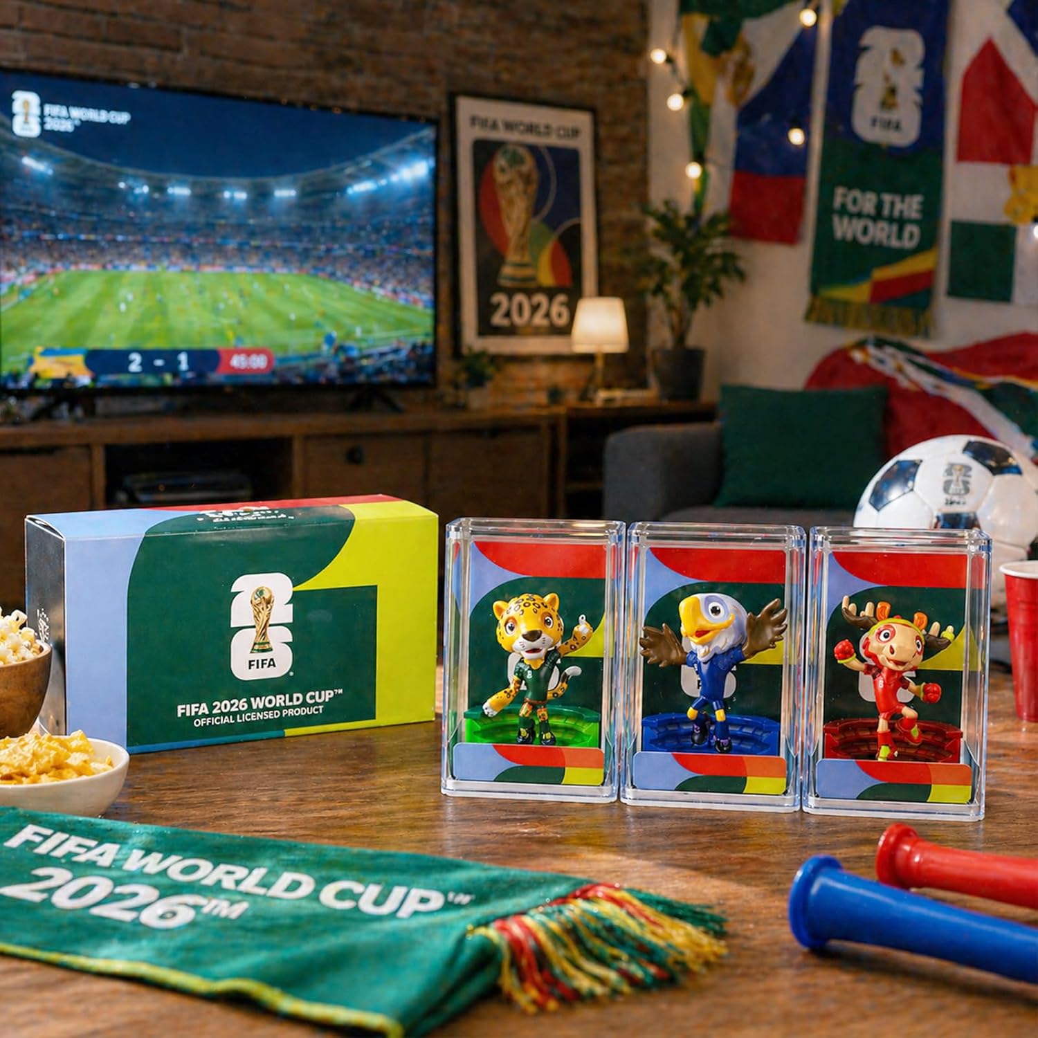 FIFA World Cup 2026 Mascot Figurines Set – Clutch, Maple & Zayu Mini Collectible Statues in Display Case (3-Pack, 6cm)