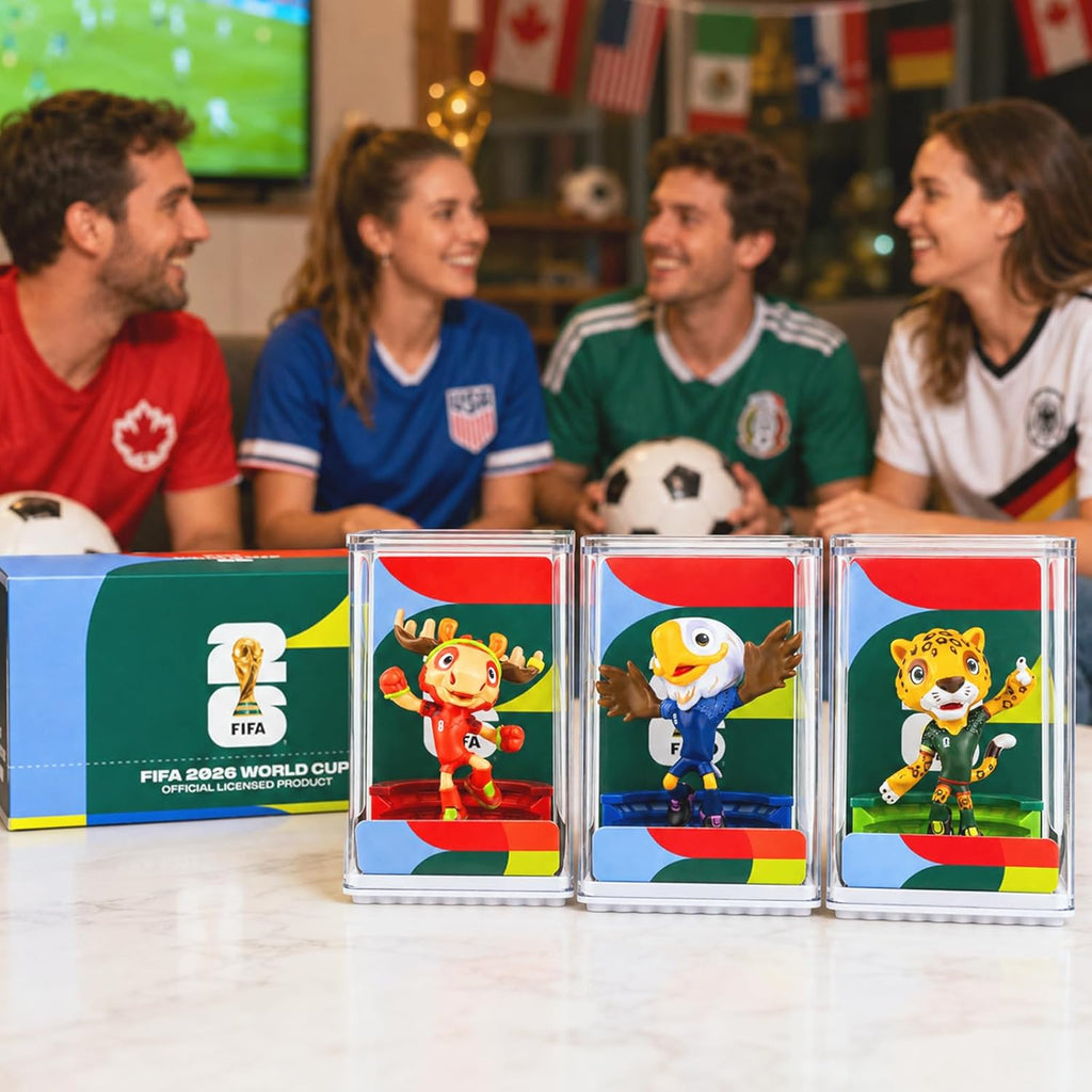 FIFA World Cup 2026 Mascot Figurines Set – Clutch, Maple & Zayu Mini Collectible Statues in Display Case (3-Pack, 6cm)